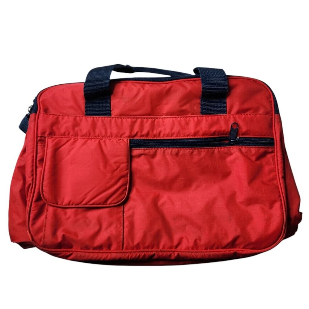 Vintage Small Weekender Gym Travel Bag Red Lots of Pockets